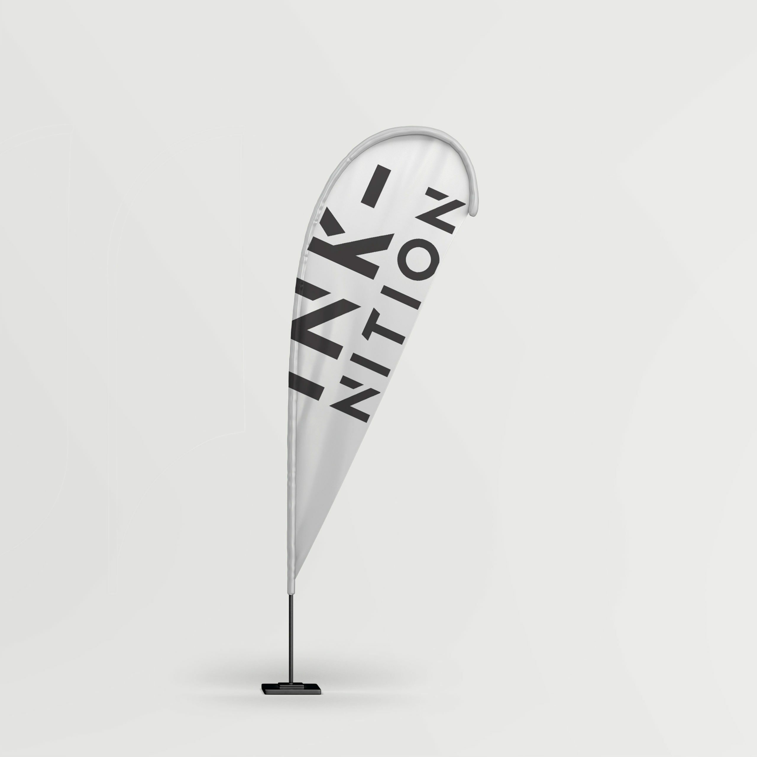 Tear Drop Banners White Fabric with Black Ink Print on Solid base